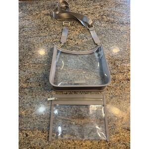 Truffle Large Clarity Crossbody Carryall Bag and Pouch Clear Set Taupe Stadium